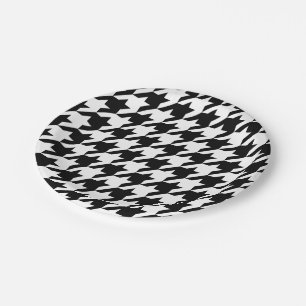 Retro Black White Hounds-tooth weaving pattern Paper Plate