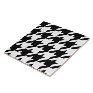 Retro Black White Houndstooth Weaving Pattern Ceramic Tile