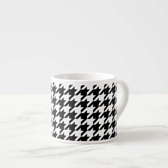 Retro Black White Houndstooth Weaving Pattern Espresso Cup (Front Right)