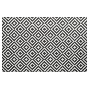 Retro Black White Ikat Diamond Squares Pattern Fabric