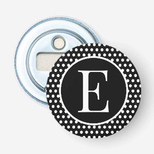 Retro Black & White Initial Letter Polka Dots Bottle Opener