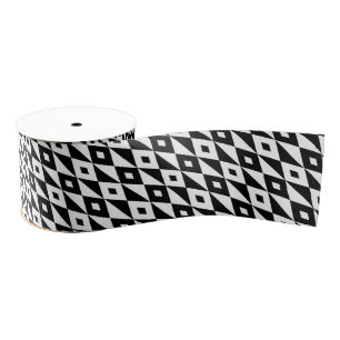 Retro Black White Lozenges Modern Pattern Grosgrain Ribbon