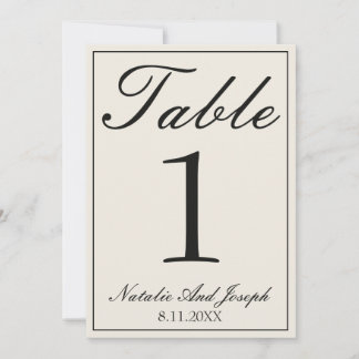 Retro Black White Old Money Wedding Table Number