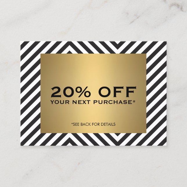 Retro Black White Pattern Gold Name Coupon Card (Front)