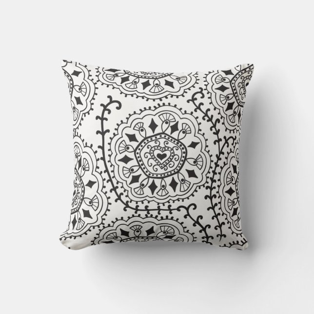 Retro Black & White Pattern Throw Pillow (Front)