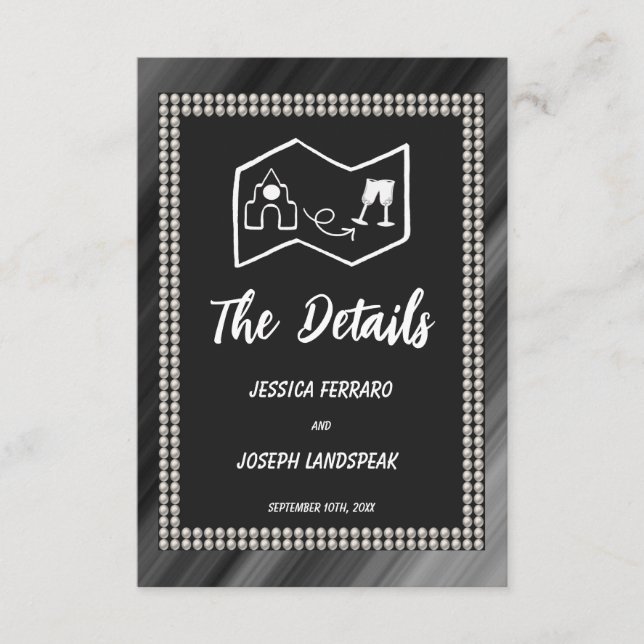 Retro Black & White Pearls & Map Enclosure Card (Front)