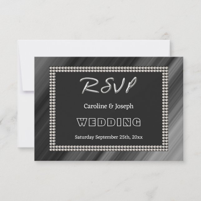 Retro Black & White, Pearls RSVP Wedding Card (Front)