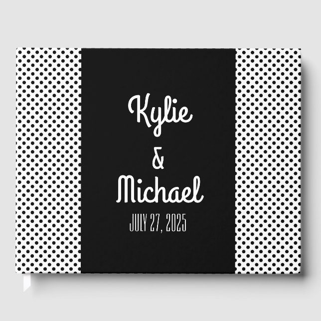 Retro Black White Polka Dot Wedding Guest Book (Front)