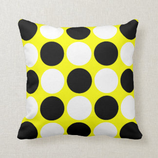Retro Black & White Polka Dots on Yellow Cushion
