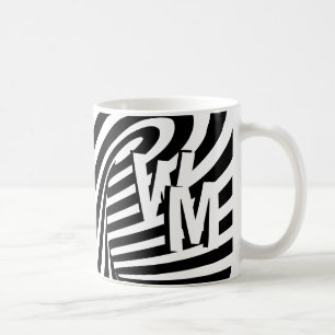 Retro Black White Psychedelic Spiral Monogrammed Coffee Mug