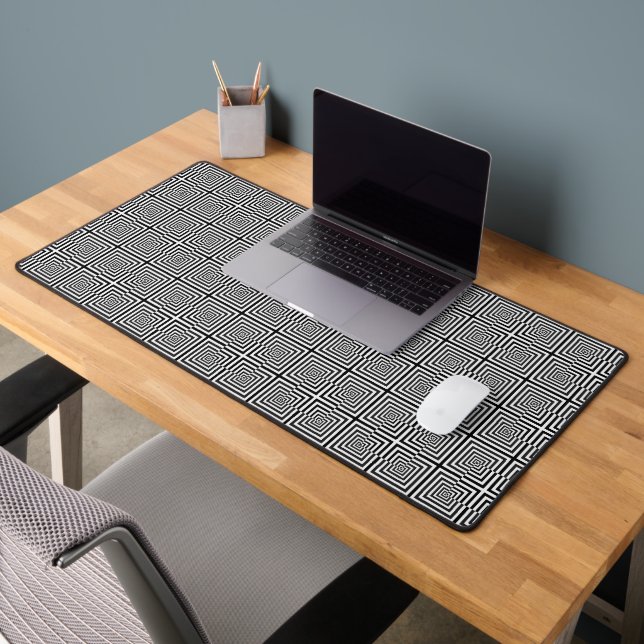 Retro Black White Squares Psychedelic Pattern Desk Mat (Office 2)