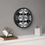 Retro Black White Triangle Squares Mosaic Pattern Clock<br><div class="desc">Beautiful contemporary black, white and grey triangles and diamond squares mosaic pattern. Ornate, elegant, stylish and eclectic design for the fancy artistic interior designer, the artsy décor diva, popular hip trendsetter, vintage retro art style and abstract digital geometric motif lover. Available on a variety of modern home decor accents and...</div>