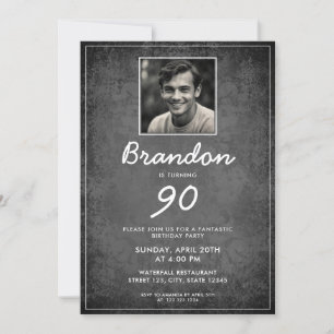 Retro Black & White Vintage 90th Birthday Invitation