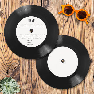 Retro Black & White Vinyl Record Wedding RSVP Card