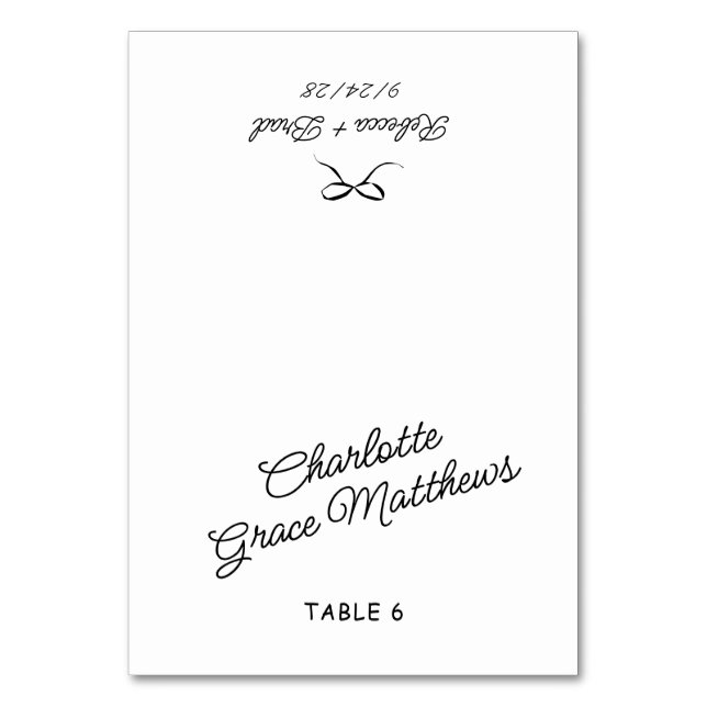 Retro Black & White Wedding Guest Name Place Card (Front)