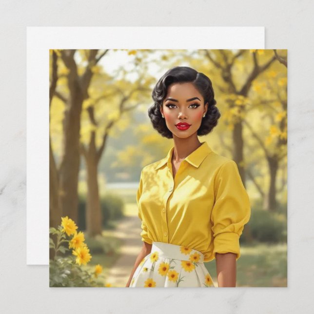 Retro Black Woman Blank Greeting Card  (Front/Back)