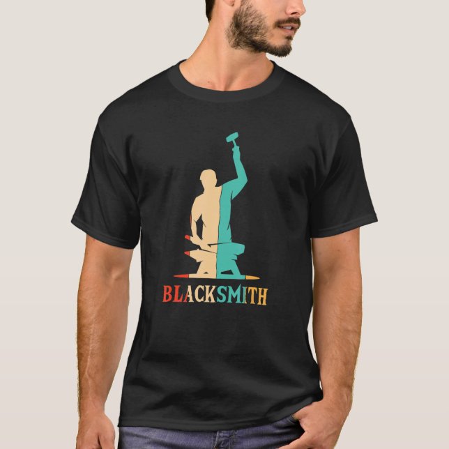 Retro Blacksmith Hobby Legend Forging Anvil Blacks T-Shirt (Front)