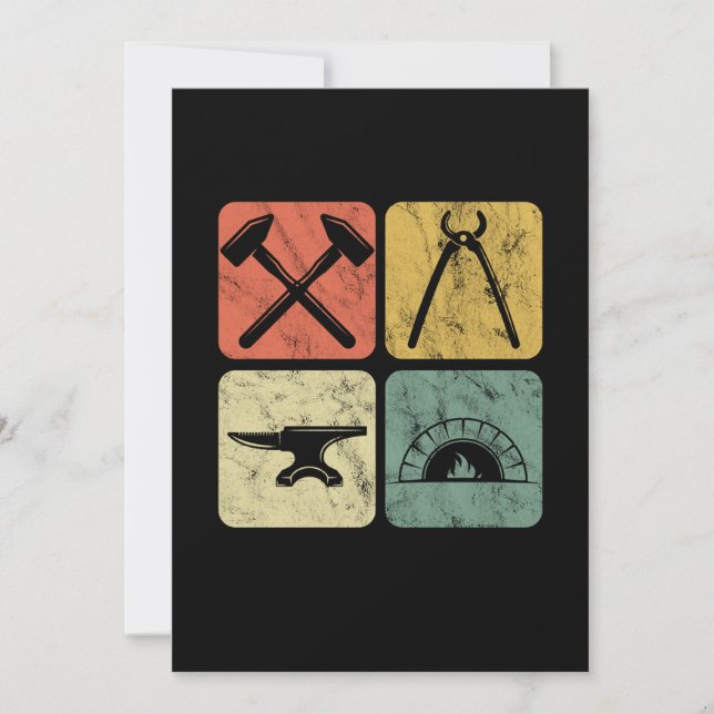 Retro Blacksmith Symbols Anvil Forge Farrier Gift Invitation (Front)