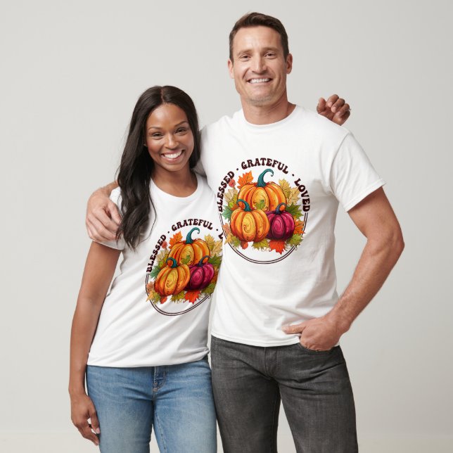 Retro "Blessed, Grateful" Fall Thanksgiving Family T-Shirt (Unisex)