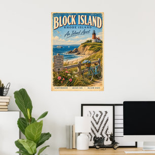 Retro Block Island Rhode Island Travel Poster