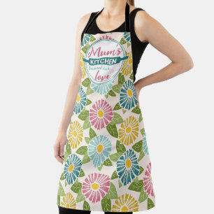 Retro Block Print Daisies Apron