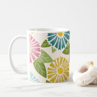 Retro Block Print Daisies Coffee Mug