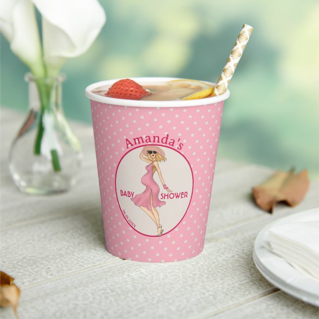 Retro Blonde Mum 2 Baby Shower Party Paper Cups (Insitu)