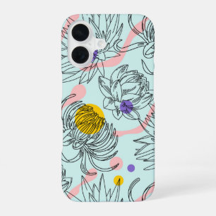 Retro Bloom Bold Botanical Line Art iPhone 16 Case