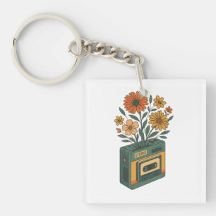 Retro Bloom Box – Floral Cassette Explosion Key Ring