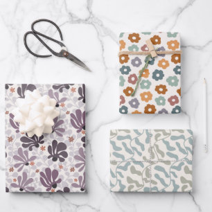 Retro Bloom Delight Wrapping Paper Sheet