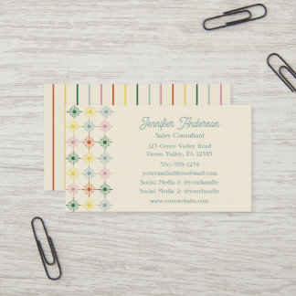 Retro Bloom Geometric Floral Print Business Card