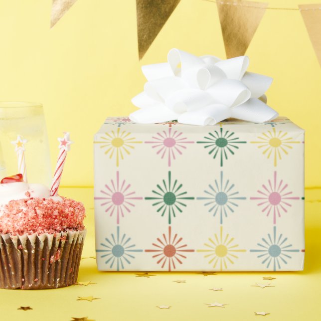 Retro Bloom Geometric Floral Print Patterned Wrapping Paper (Birthday Party)