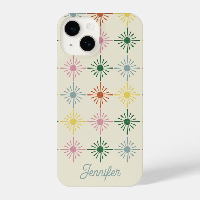 Retro Bloom Geometric Floral Print Personalised iPhone Case (Back)