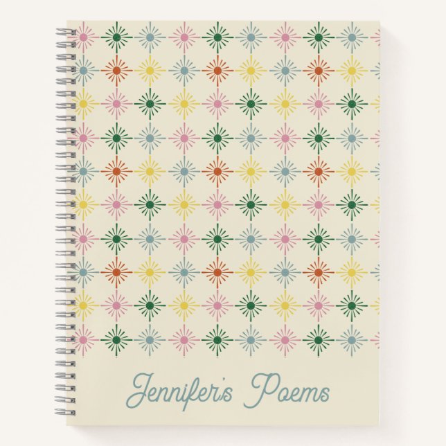 Retro Bloom Geometric Floral Print Personalised Notebook (Front)