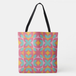 Retro Bloom Mosaic Tote Bag