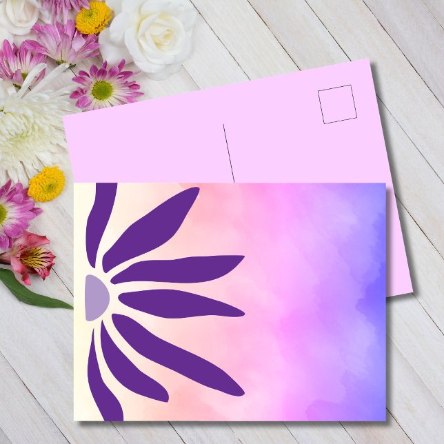 Retro Bloom Purple Geometric Mod Flower Postcard (Dreamy watercolor meets bold geometric bloom.)