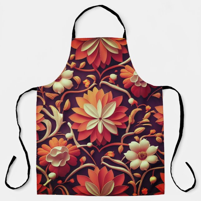 "Retro Bloom - Seamless Floral Pattern Apron (Front)