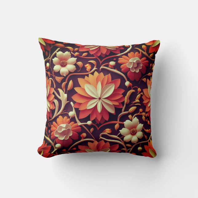 "Retro Bloom - Seamless Floral Pattern  Cushion (Front)