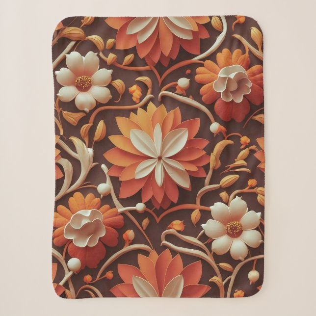 "Retro Bloom - Seamless Floral Pattern Sherpa Blanket (Front)