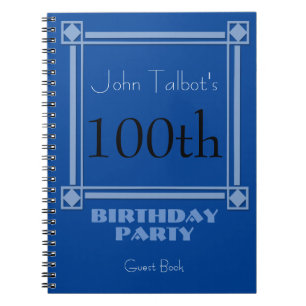 Retro Blue 100th Birthday Party Guest Book