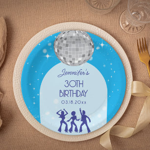 Retro Blue 70s 80s Disco Party Birthday Party Paper Plate