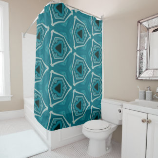 Retro Blue Abstract Modern Print    Shower Curtain