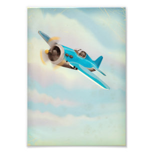 Retro Blue aeroplane Photo Print