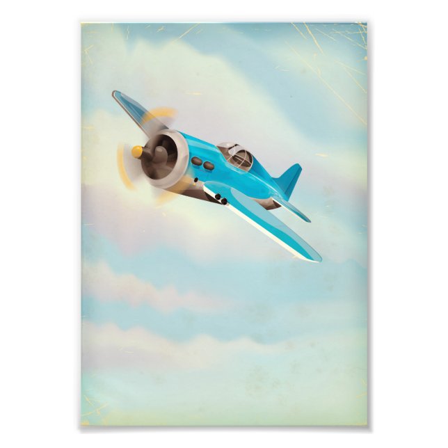 Retro Blue aeroplane Photo Print (Front)