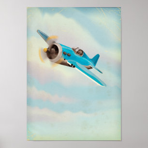Retro Blue aeroplane Poster