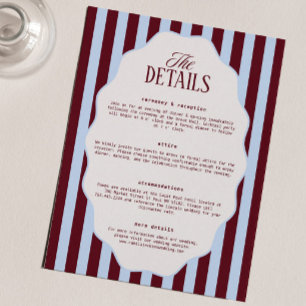 Retro Blue and Burgundy Wedding Details Enclosure Card