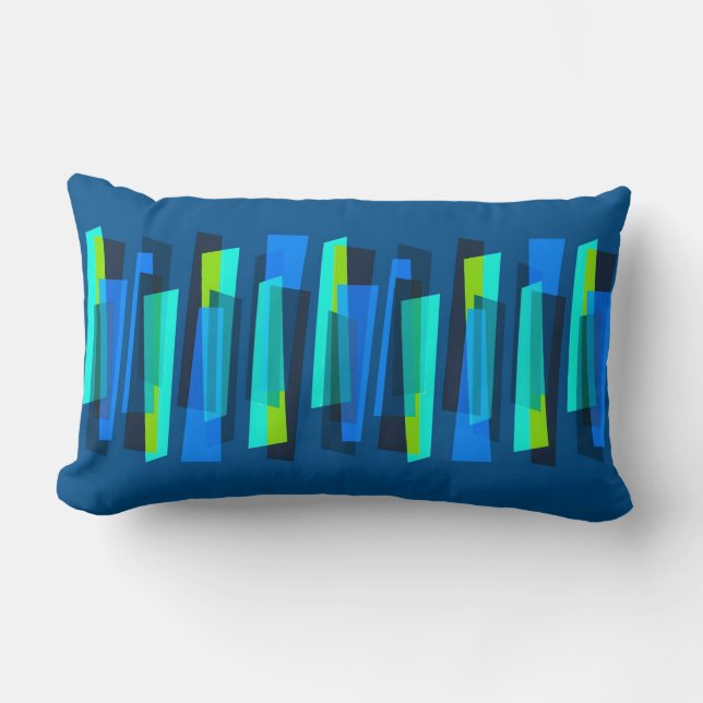 Retro Blue and Green Abstract Print Throw Pillow (Front)