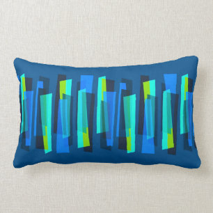 Retro Blue and Green Abstract Print Throw Pillow