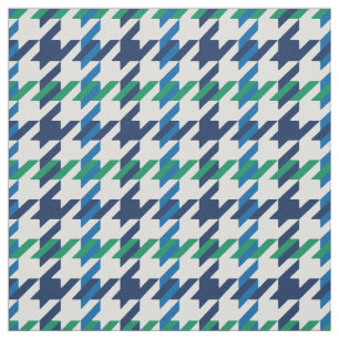 Retro blue and green houndstooth plaid pattern fabric