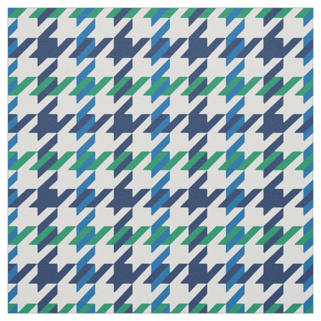 Retro blue and green houndstooth plaid pattern fabric (Swatch)